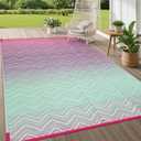 Lahome Outdoor Plastic Straw Rug, Reversible Outdoor Rug Waterproof 6x9 Patio Rugs, Camping Rugs for RV Backyard Deck Porch Picnic Beach Trailer (Pink/Green, 6' x 9')
