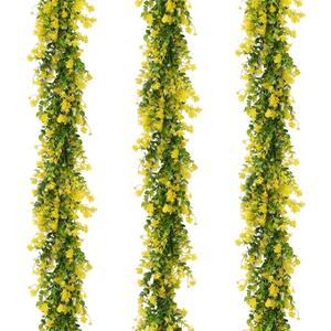 RECUTMS Hanging Garland Plants Artificial Eucalyptus Garland Fake Hanging Eucalyptus Leaf Garlands with Flowers Faux Vine Plants for Indoor Outdoor Spring Thanksgiving Wall Arch Wedding Decor(Yellow)
