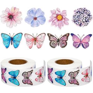 3 x Butterfly Roll Stickers, 1000 Pcs 16 Styles Waterproof Spring Floral Sticker Colorful Paper Decals for Scrapbooks Envelopes Party Supply Decoration