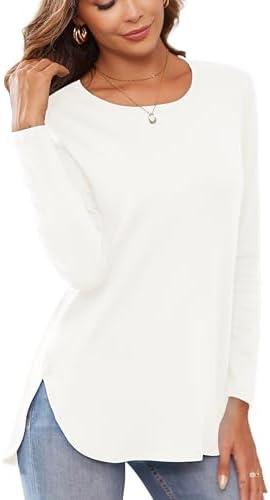 Herou Women's Casual Long/Short Sleeve T Shirt Crewneck with Side Split Fall Pullover Loose Tunic Sweater Tops XL