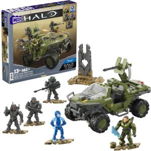 MEGA Halo The Series Vehicle Building Toys Set, FLEETCOM Warthog ATV with 469 Pieces, 5 Micro Action Figures, Poseable Articulation, Kids and Fans (Small)