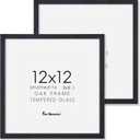 Fun Memories 12x12 Picture Frames, Natural Oak Wood Frame 12 x 12 for Wall, 12x12 Frame Matted to 8x8, Rustic Wood Square Frame 12 by 12 with Real Glass, Black Color, Set of 2