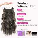 KooKaStyle Invisible Wire Hair Extensions with Transparent Headband Adjustable Size 4 Secure Clips Long Wavy Secret Wire Hairpiece 20 Inch for Women(Black with Blonde Highlights)