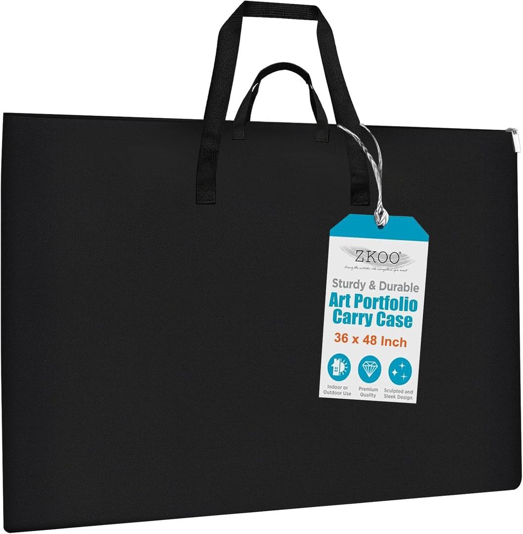 ZKOO Light Weight Art Portfolio Bag, 36" x 48" Extra Large Art Portfolio Case Light Weight Waterproof Poster, Studio Collection Tote for Artwork, Poster, Sketch Drawing, Canvas (36"*48"-Black)