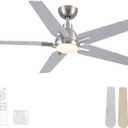 52 Inch Ceiling Fans with Lights and Remote, Brushed Nickel Modern Ceiling Fan for Bedroom, Living Room, Dining room, Patio, 3CCT Dimmable 6 Speeds DC Quiet Reversible