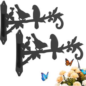 Kingsyard 2-Pack Wall Plant Hangers Outdoor Indoor, 8 Inch Heavy Duty Solid Metal Brackets with Bird Design, Anti Rust Plant Hooks for Plants, Bird Feeders, Lanterns, Wind Chimes, Bluebird Design