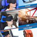SARISUN Travel Pillows for Airplanes, Airplane Pillow with 3D Eye Mask for Sleeping, 360 Support Head Strap for Long Flights, Car, Road Trip Car Headrest, Travel Essentials Stop Bobblehead, Purple