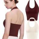 Eleplus 2 Pieces V Neck Halter Crop Tanks Tops for Women Backless Going Out Tops Workout Sport Bra Pack of 2
