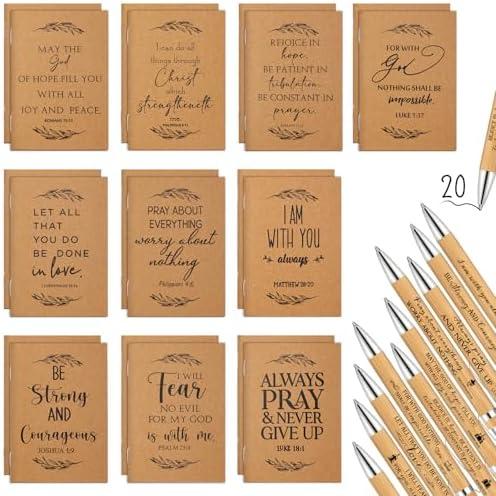 Fuutreo 40 Pcs Christian Gift Bible Verse Prayer Journals Bible Pens Inspirational Religious Notebook Mini Scripture Pocket Notepad for Church VBS Student Men Women Sunday School (Classic Style)