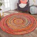 Hausattire Bohemian Braided Rug 3' Round - Multi Color, Small Farmhouse Jute Cotton Area Rag Rugs for Kids Bedroom, Playroom | Colorful Circle Hand Woven Cute Accent Mat