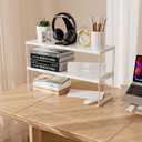 2 x Stackable Expandable Metal Shelf Organizer - Adjustable Wire Storage Rack with Holes for Kitchen, Bathroom, Cabinet, Office - Space Saving, Durable & Sturdy Design2PACKS/Medium/White