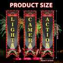 3PCS Movie Night Porch Sign Banner Movie Theme Party Decorations Lights Camera Action Hanging Porch Sign Theater Welcome Now Showing Banner for Film Home Backdrop Party Supplies