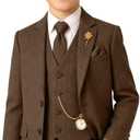 Tweed Herringbone Boys Suit 3 Piece Slim Fit Retro Kid Suits Tuxedos Set Prom Outfit Jacket Blazer Vest Pants for Boy (Dark Brown) 3T