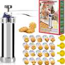 Cookie Press, Spritz Cookie Press, Cookies Maker for Baking, For DIY Biscuit Maker and Decoration with 20 Cookies Discs and 4 Piping Tips (Stainless Steel)