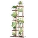 Solatmos Bamboo Plant Stand With Grow Lights Indoor Plants Outdoor Corner Plant Shelf Flower Stands for Living Room Patio Garden Corner Balcony (Wood, 7 Tier)