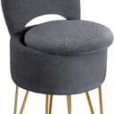 GREENSTELL Vanity Stool Chair with Storage and Folding Back, 15.7" x 15.7" x 19.5" Faux Fur Soft Ottoman for Adults, 4 Metal Legs with Anti-Slip Feet, Furry Padded Seat for Makeup, Bedroom, Grey