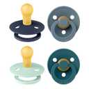 BIBS Pacifiers - Colour 4 Pack | Round Nipple Baby Pacifier | BPA Free Natural Rubber Latex Soother | Made in Denmark | Size 0-6 Months | Boy Colors