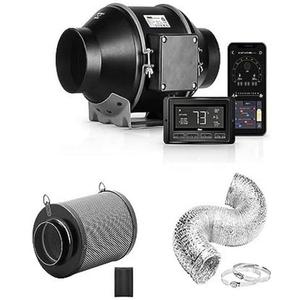 iPower GLFANXHKSETINLECWIFI4D8C 4 Inch Inline Duct Ventilation Smart Fan, Carbon Filter, 8 Feet Ducting with Temperature Humidity App Control via WiFi, Voice Control with Alexa for Grow Tent, Black