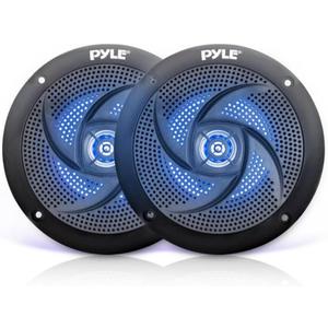 Pyle Low-Profile Waterproof Marine Speakers - 100W 4 Inch 2 Way 1 Pair Slim Style Waterproof Weather Resistant Outdoor Audio Stereo Sound System w/ Blue Illuminating LED Lights - Pyle (Black)