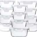 24-Piece Glass Food Storage Containers with Upgraded Snap Locking Lids,Glass Meal Prep Containers Set - Airtight Lunch Containers, Microwave, Oven, Freezer and Dishwasher,White