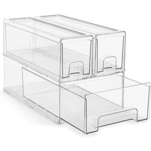 Sorbus 1 Medium & 2 Small Clear Stackable Storage Drawers  Plastic Organizer Bins with Handles  Stackable Pull-Out Storage Drawers for Closet, Pantry, Office, Bathroom, Craft, and Toy Organization