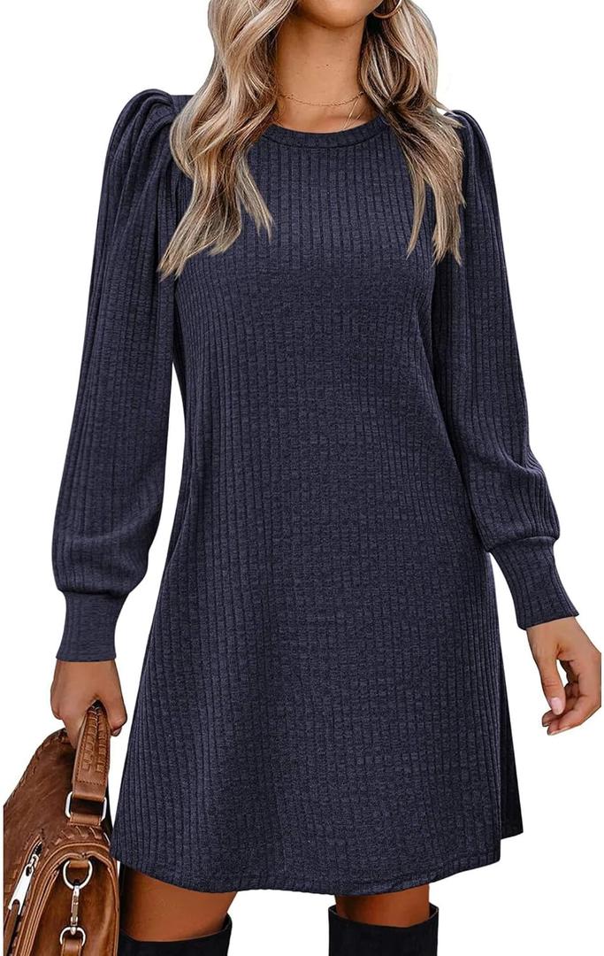 Zeagoo Women Fall Winter Dress Knitted Pullover Dresses (Medium, Navy Blue)
