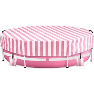 Solar Stock Tank Pool Cover, Waterproof Cover for 8 Feet by 30 Inches Large Round Metal Frame Above Ground Swimming Pool,with Tie-Down Ropes & 4 Sandbags,Increase Stability(Cover only,Pink), 8' Dia x 24" H