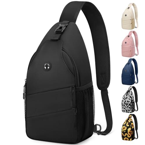 Pritent Crossbody Bags for Women Men Trendy Sling Bag Back pack Casual Chest Bag with Convertible Shoulder Strap Travel Cross Body Bag for Hiking Traveling Outdoors (Black)