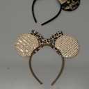 Bows Mouse Ears Headband - 2 Pcs Cute Sequin Headband for Women, Suitable for Halloween Variety Holiday Party Favors and Cosplay Role Play(Rose Gold and Leopard Print)