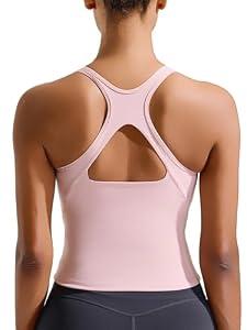 RUNNING GIRL High Support Sports Bras for Women, Racerback Molded Cup Yoga Workout Tanks for Women with Removable Pads(Pink, XXL)