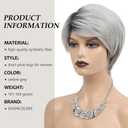 SEVENCOLORS Short Grey Wigs Ombre Gray Pixie Cut Wig with Dark Root Synthetic Natural Hair Short Silver Wigs for Black Women White Women