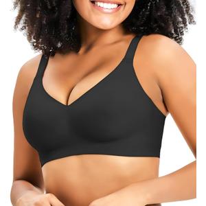Bras for Women Wireless Push Up Seamless Wire-Free Bras Full Support T-Shirt Bra V Neck Comfortable Adjustable Bra (Medium)