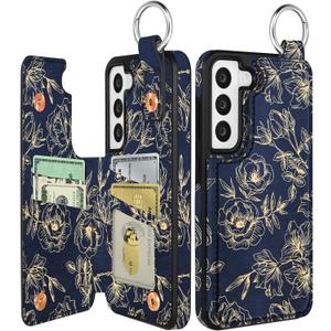 Shorogyt for Samsung S21 FE Wallet Case with Card Holder - Cute Designer Rose Pattern Kickstand Magnetic Clasp Back Flip Folio Leather Phone Cases for Women Men Girls for Galaxy S21 FE