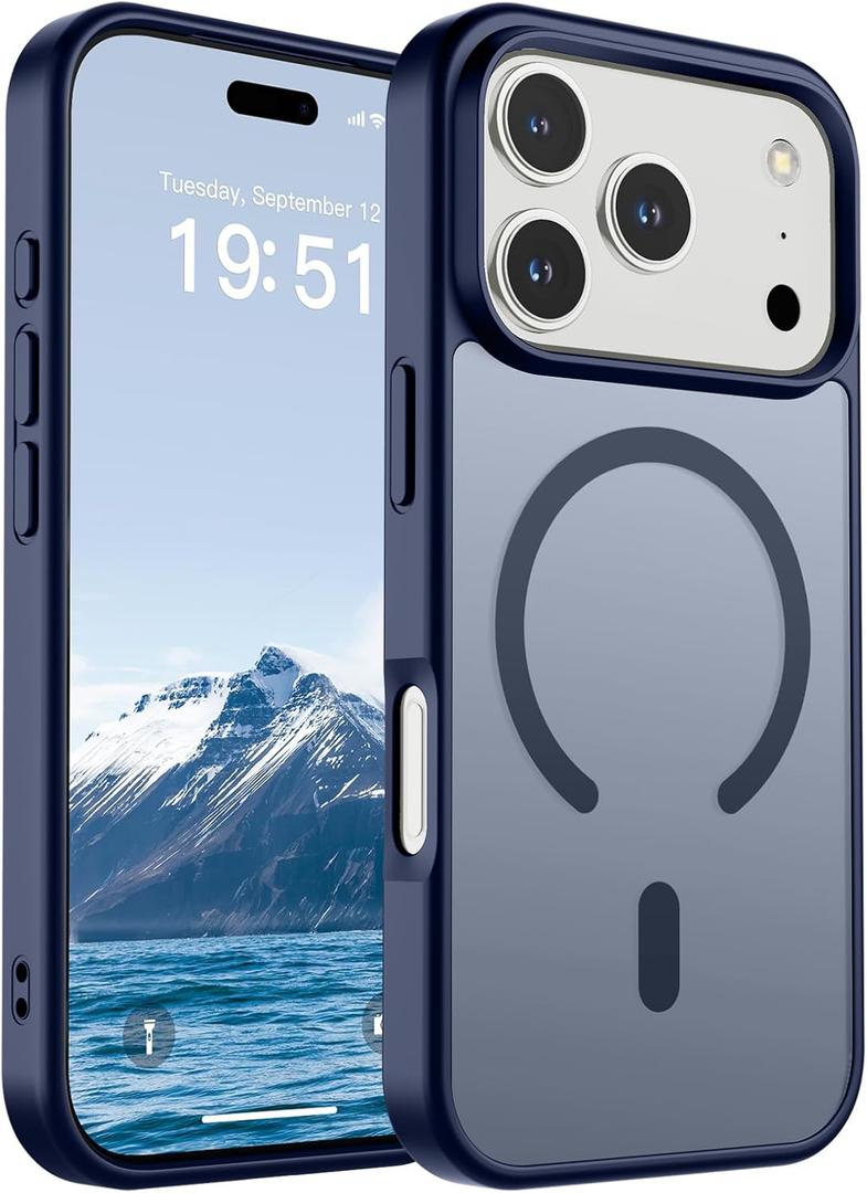 SUPFINE Magnetic for iPhone 17 Pro Case (Compatible with MagSafe)(Military Grade Drop Protection) Translucent Matte Shockproof with Anti-Fingerprint Phone Cover,Navy Blue
