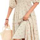 R.Vivimos Women Summer Half Sleeve Cotton Ruffled Vintage Elegant Backless A Line Flowy Long Dresses (Beige#1-floral) XL