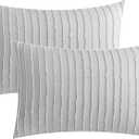 JELLYMONI Pillowcases King Size Light Grey 2 Pack Boho Striped Bed Pillow Covers 20x36in Polyester Envelope Pillow Shams Tufted Bohemian Textured (Pillows are not Included)