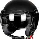 3/4 Motorcycle Helmets Retro Open Face Vespa Scooters Helmet with Clear Visor for Men and Women- DOT Approved (Medium, Matte Black)
