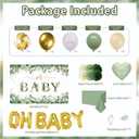 Sage Green Baby Shower Decorations Set- Sage Green Balloon Arch Kit, Pom Poms, OH BABY Banner, Backdrop, tablecloth for Gender Reveal Party Supplies