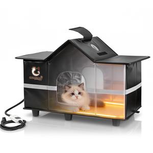Large Outdoor Heated Cat House with Escape Door 28" x 16" x 17" Black