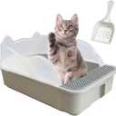 Kathson Open Small Cat Litter Box with High Side, Anti-Splashing Kitten Litter Pan, Semi-Enclosed Removable Kitty Cat Toilet with Litter Sifting Scoop for Boxes Easy to Clean No Odor-Grey