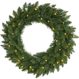 17in Artificial Pine Christmas Wreath, Faux Greenery with Clear LED Lights for Indoor Decor