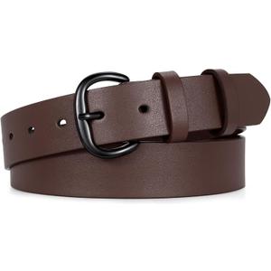 JASGOOD Women Leather Belt for Jeans Pants Gold Buckle Lady Casual Dress Waist Belt (Fit waist size 26"-30", Coffee-matte Black)