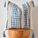 AmHoo Chenille Striped Textured Boho Throw Pillow Covers Aesthetic with Tassels Woven Decorative Pillow Case for Couch Bed Sofa Bedroom Modern Funky 18 x 18-Inch Sky Blue