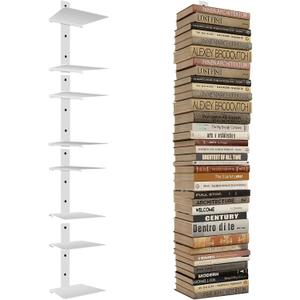 Professional Invisible Floating Book Shelves for Wall, 8 Tier Vertical Spine Book Tower Hanging Bookshelves, Wall Mounted & Space Saving, Heavy Duty Metal Book Organizer for Home Office, 4 Pack White