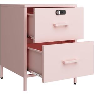 Steehoom Metal Nightstand with Lock, 2 Drawer End Side Table, Lockable Storage Cabinet Kids Cabinet for Living Room, Bedroom, Dorm, 21.26”H X 15.75”W X 15.75”D (2 Drawer, Pink), 15.75" X 15.67" X 21.26"