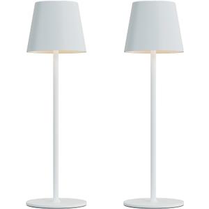 Kakanuo Cordless Table Lamp Rechargeable White - KK 2 Pack 5000mAH Battery Operated Lamp for Table, 3 Color Stepless Dimming Wireless Lamp for Kitchen Counter, Outdoor Patio, Touch Control (2 Pack 14in - Circle Shade)