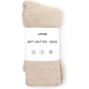 Litfun Fuzzy Socks for Women Cozy Fluffy Winter Warm Sleep Socks Super Comfy and Soft (6-8, Stone) M