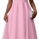 Memoriesea Women's Elegant Casual Short Sleeve Work Party A-Line Dress with Pockets M