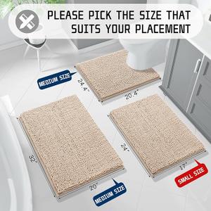 Yimobra Chenille Bathroom Rugs - 24"x17" Super Luxury Soft & Absorbent Quick Dry - Non-Slip Bath Mat for Tub Shower - Machine Washable - Light Brown