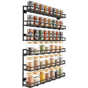 SUFAUY Wall Mounted Spice Rack, 6 Tier Heavy-Duty Metal Shelf for Kitchen Pantry, Black